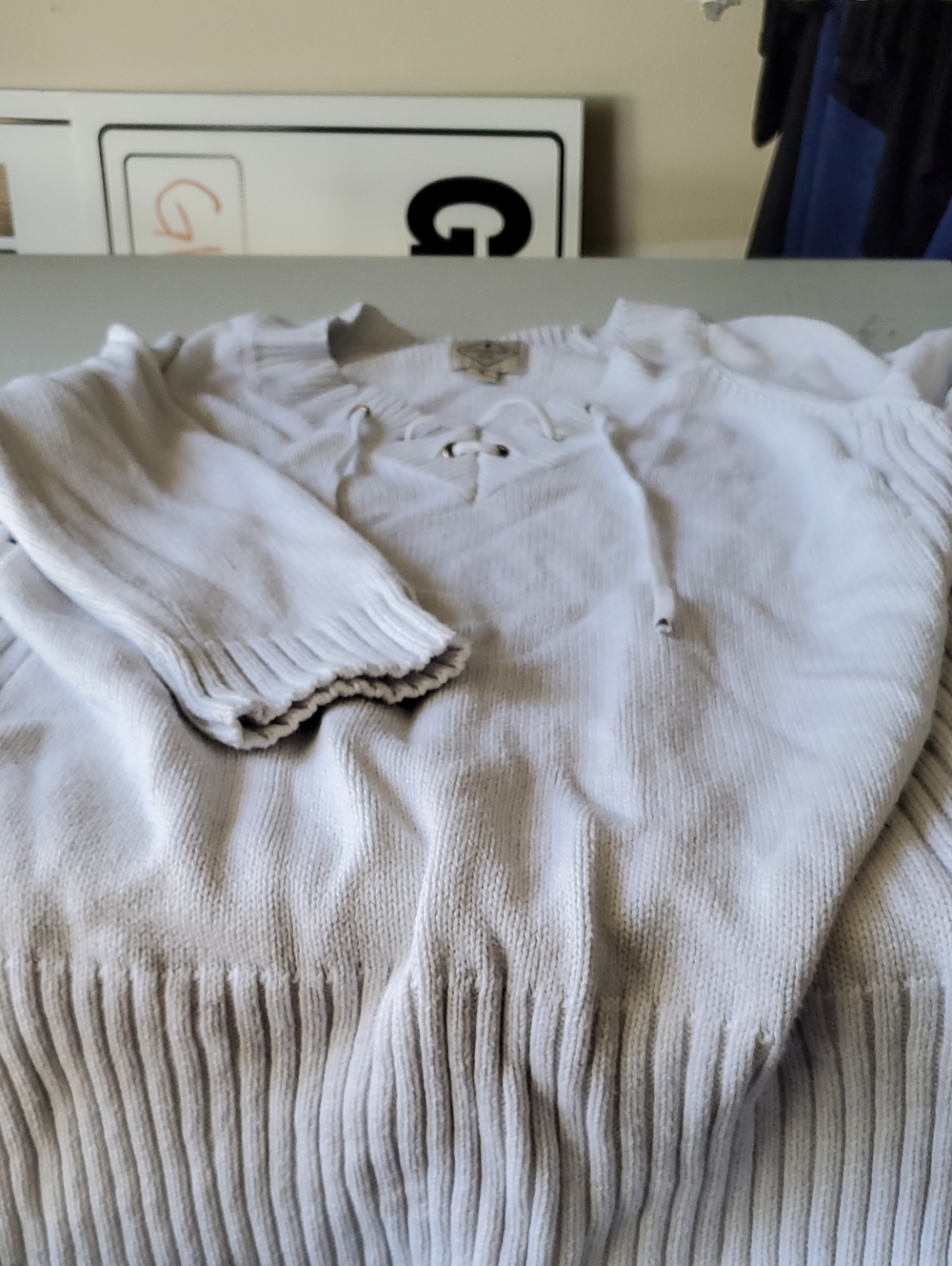 St. John's Bay White V-Neck Lace-Up Sweater